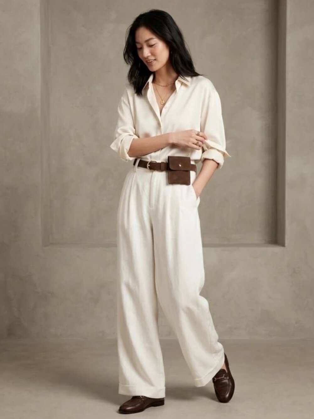 The Capsule Pleat Pants with Pouch Belt in White